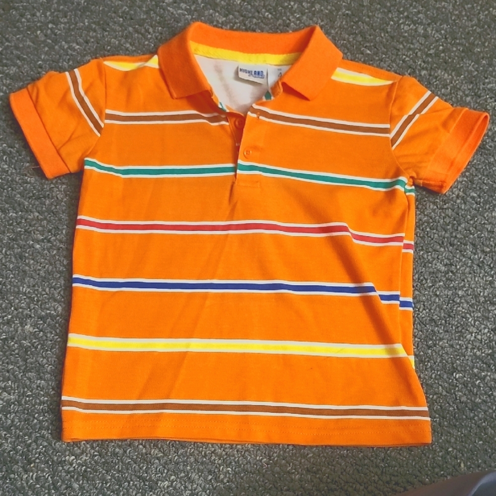 Orange Striped Kids Polo Shirt
